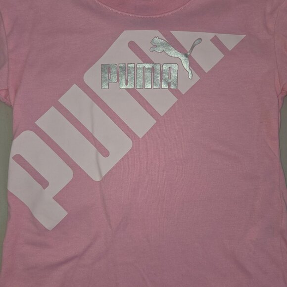 Puma Girls 4 2-Piece Set: Pink T-Shirt & Black Shorts 4166 - Picture 2 of 13